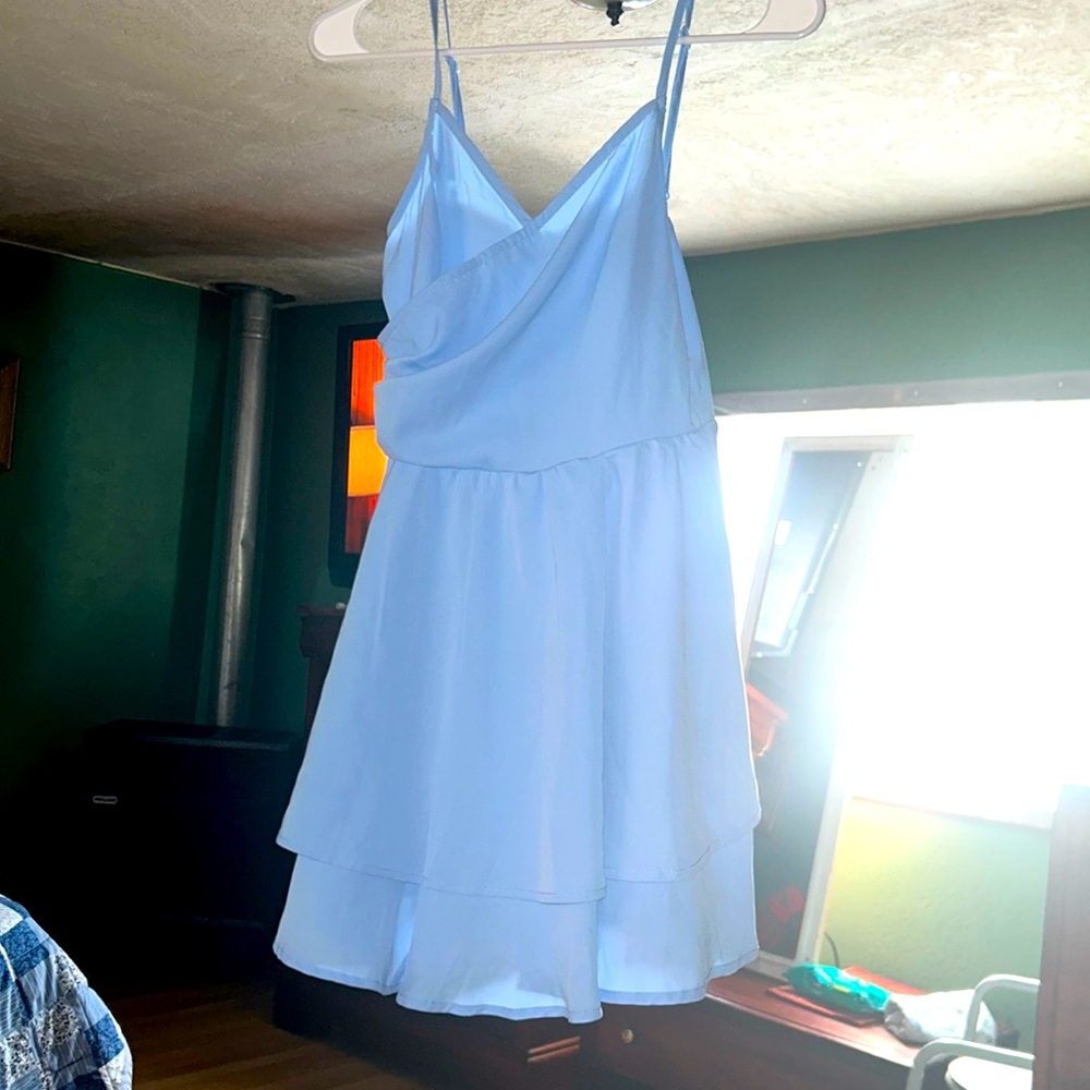 Baby blue ruffled shorts jumpsuit